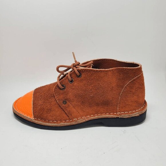 Brother Vellies Women's Leather Chukka Ankle Orange Cap Toe Lace Up Boots W7 M5 - Picture 1 of 8